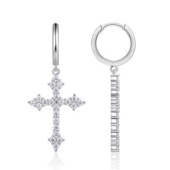 Elegant Cross Mismatch Moissanite Drop Earrings - GLIMZI LOOP