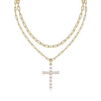 Luminous Yellow Gold Tone Moissanite Cross Drop Pendant - GLIMZI LOOP