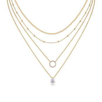 Luminous Yellow Gold Tone Layered V Moissanite Pendant - GLIMZI LOOP
